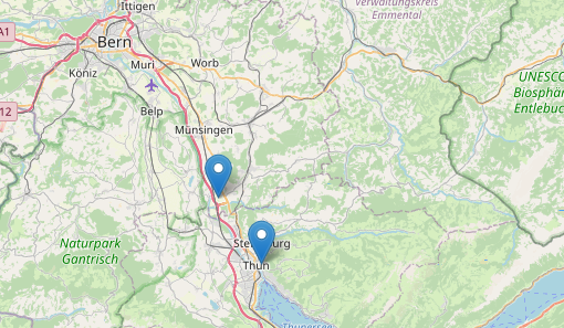 Lage der Golfplätze Thun und Aaretal